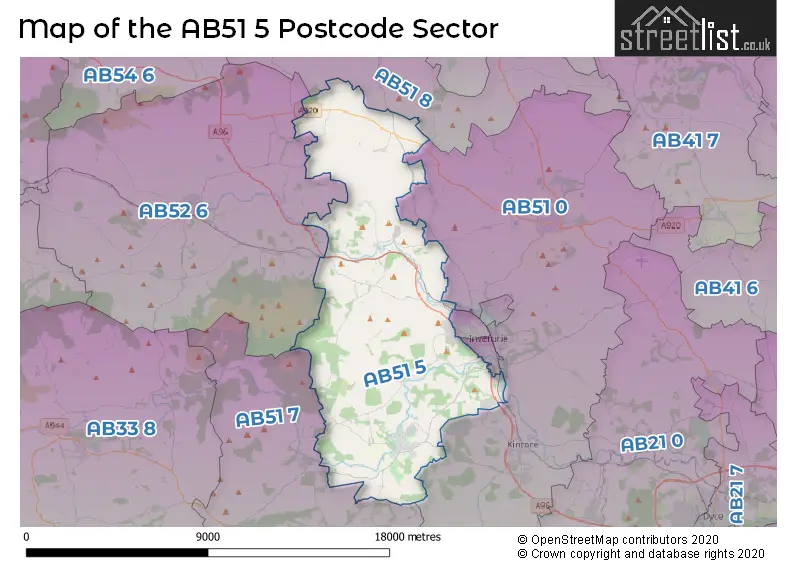 Map of the AB51 5 and surrounding postcode sector