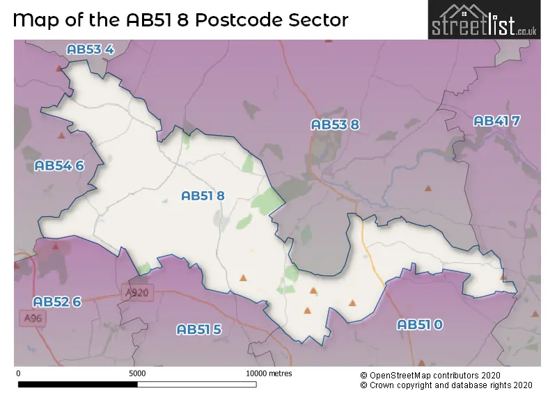 Map of the AB51 8 and surrounding postcode sector