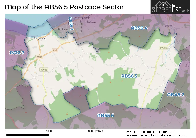 Map of the AB56 5 and surrounding postcode sector