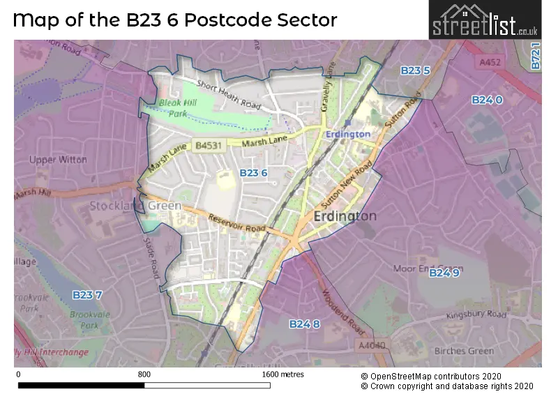 Map of the B23 6 and surrounding postcode sector