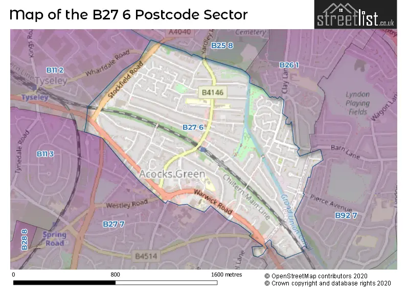 Map of the B27 6 and surrounding postcode sector