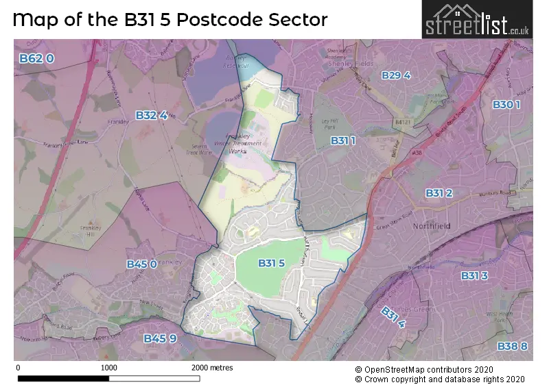 Map of the B31 5 and surrounding postcode sector