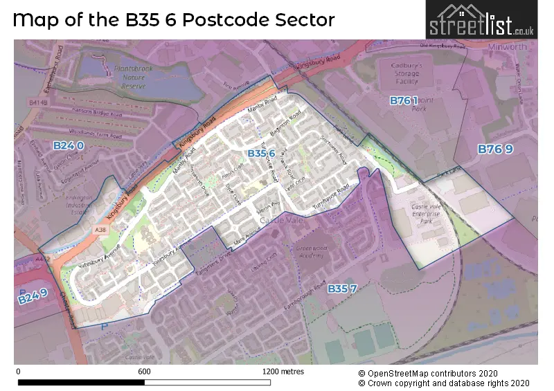 Map of the B35 6 and surrounding postcode sector