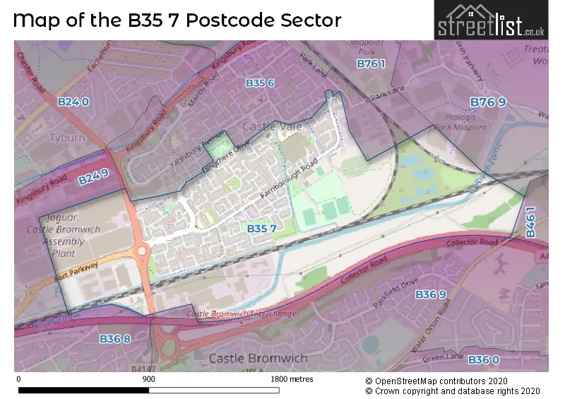 Map of the B35 7 and surrounding postcode sector