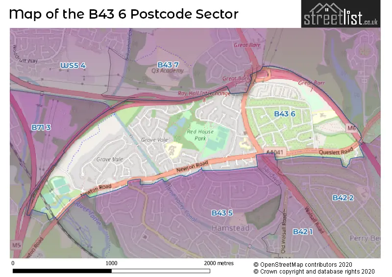 Map of the B43 6 and surrounding postcode sector