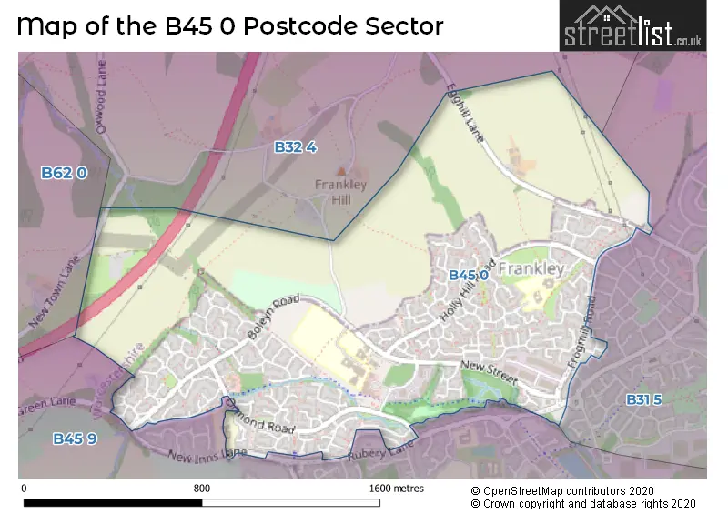 Map of the B45 0 and surrounding postcode sector