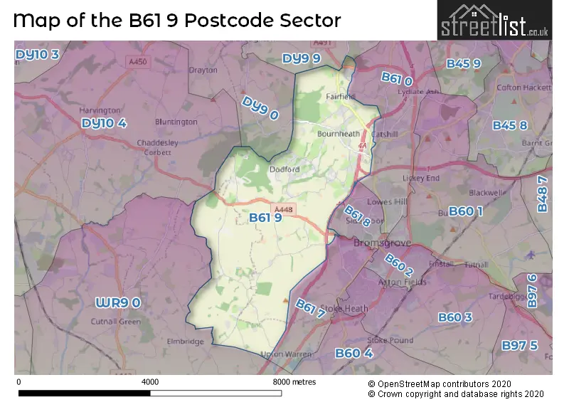 Map of the B61 9 and surrounding postcode sector