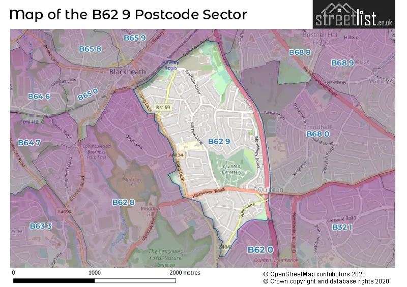 Map of the B62 9 and surrounding postcode sector