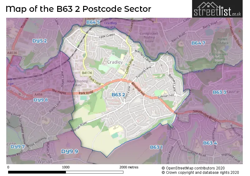 Map of the B63 2 and surrounding postcode sector