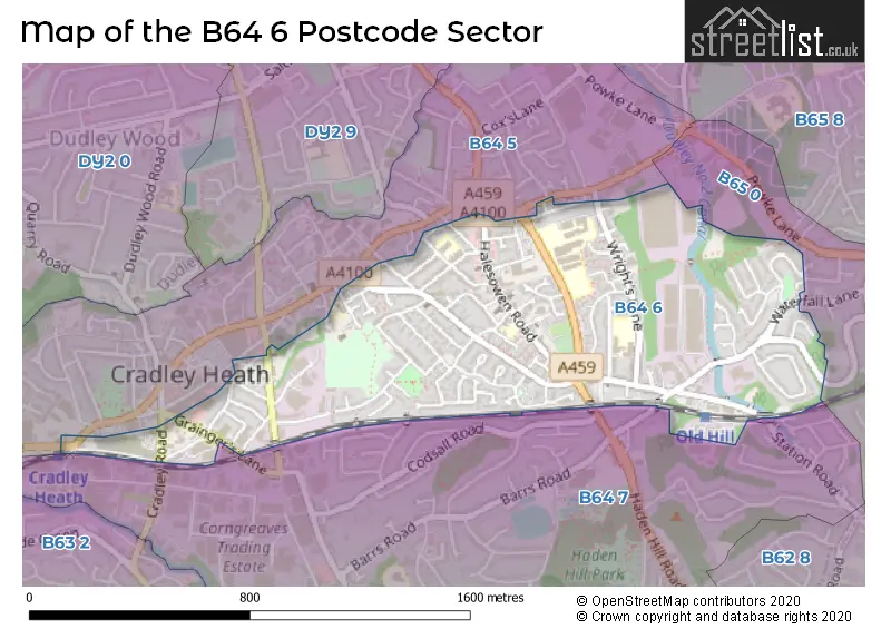 Map of the B64 6 and surrounding postcode sector