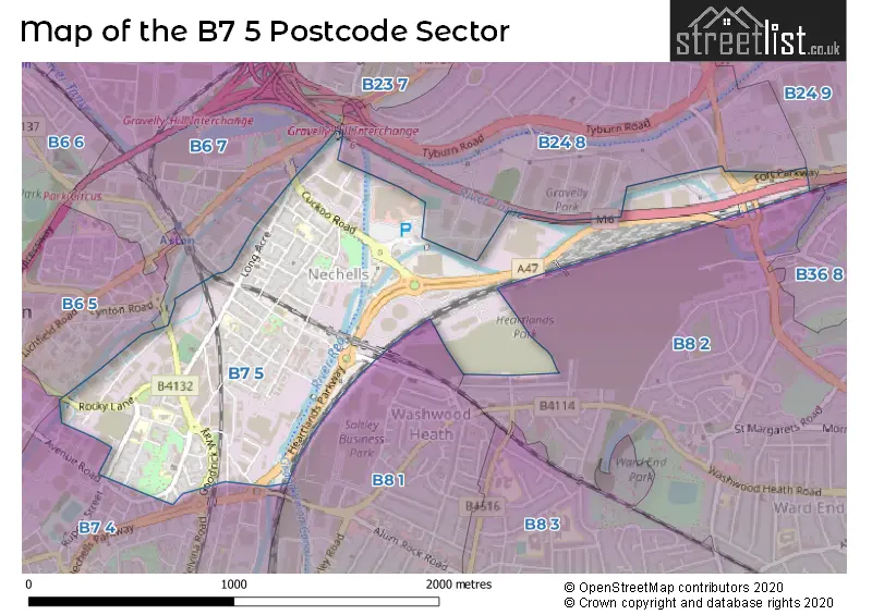 Map of the B7 5 and surrounding postcode sector