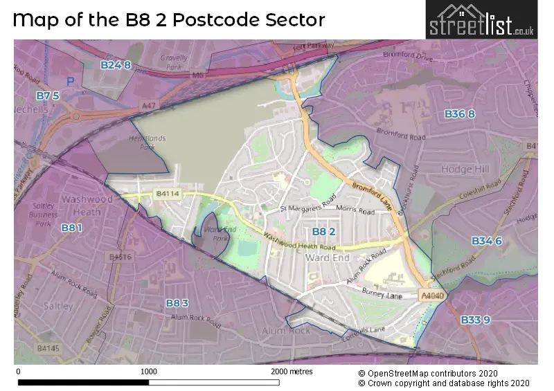 Map of the B8 2 and surrounding postcode sector