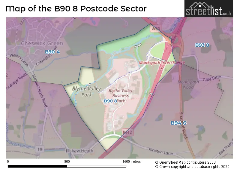 Map of the B90 8 and surrounding postcode sector