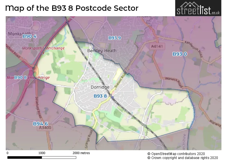 Map of the B93 8 and surrounding postcode sector