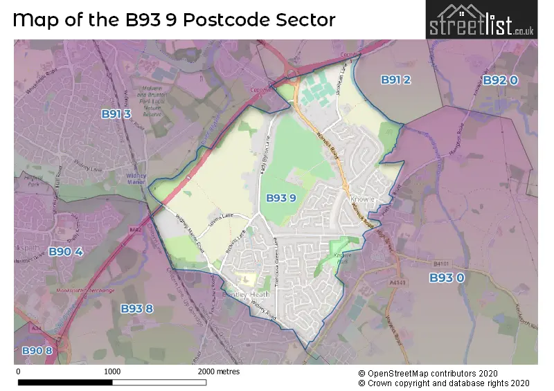 Map of the B93 9 and surrounding postcode sector