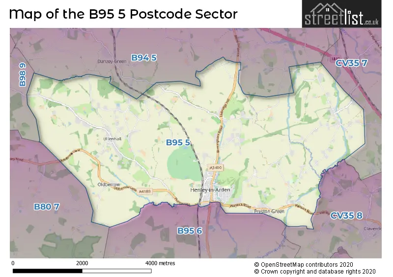 Map of the B95 5 and surrounding postcode sector