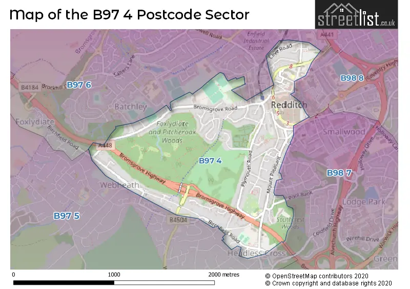 Map of the B97 4 and surrounding postcode sector
