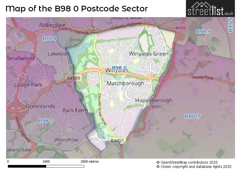 Map of the B98 0 and surrounding postcode sector