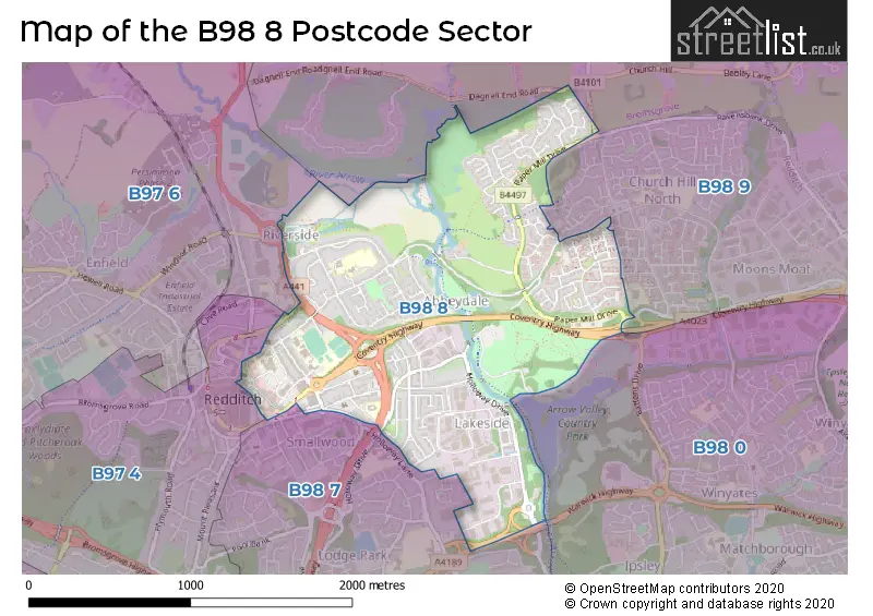 Map of the B98 8 and surrounding postcode sector