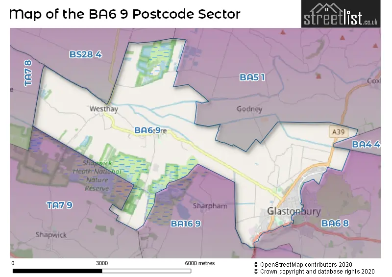 Map of the BA6 9 and surrounding postcode sector