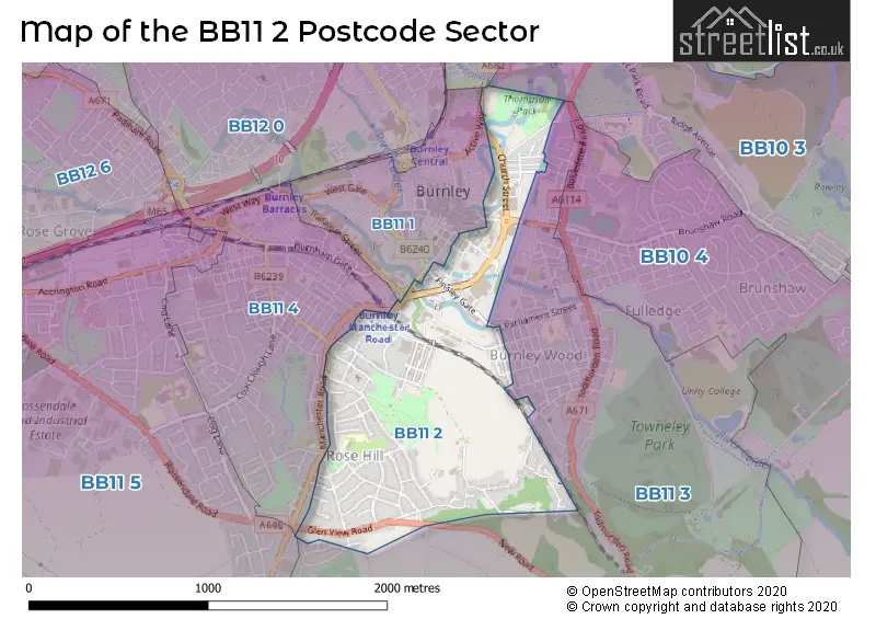 Map of the BB11 2 and surrounding postcode sector