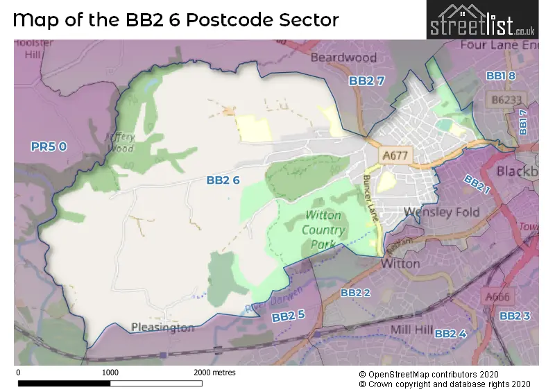 Map of the BB2 6 and surrounding postcode sector