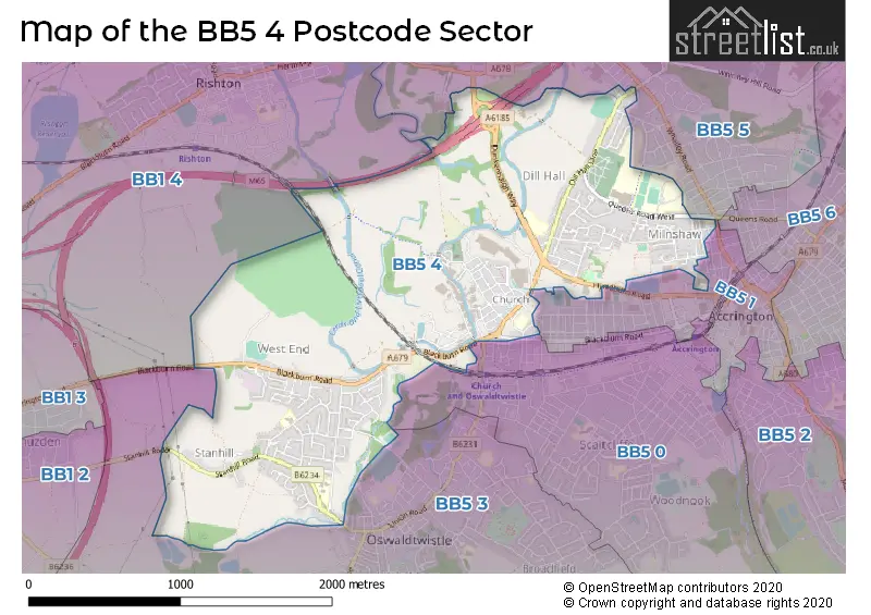 Map of the BB5 4 and surrounding postcode sector