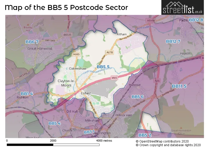 Map of the BB5 5 and surrounding postcode sector