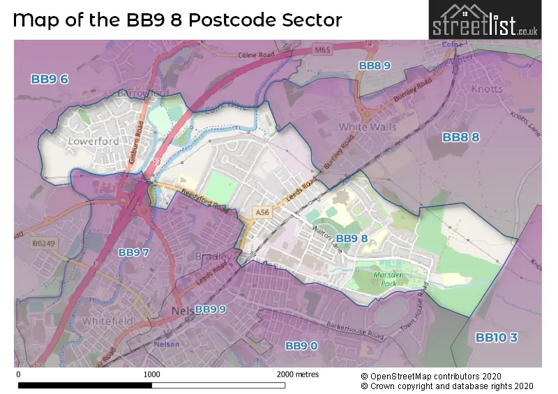 Map of the BB9 8 and surrounding postcode sector