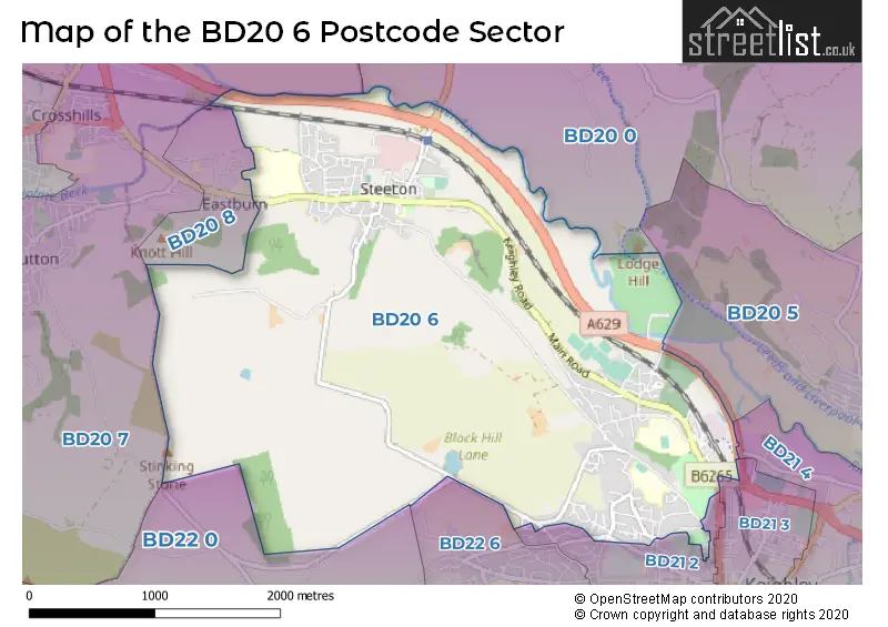 Map of the BD20 6 and surrounding postcode sector