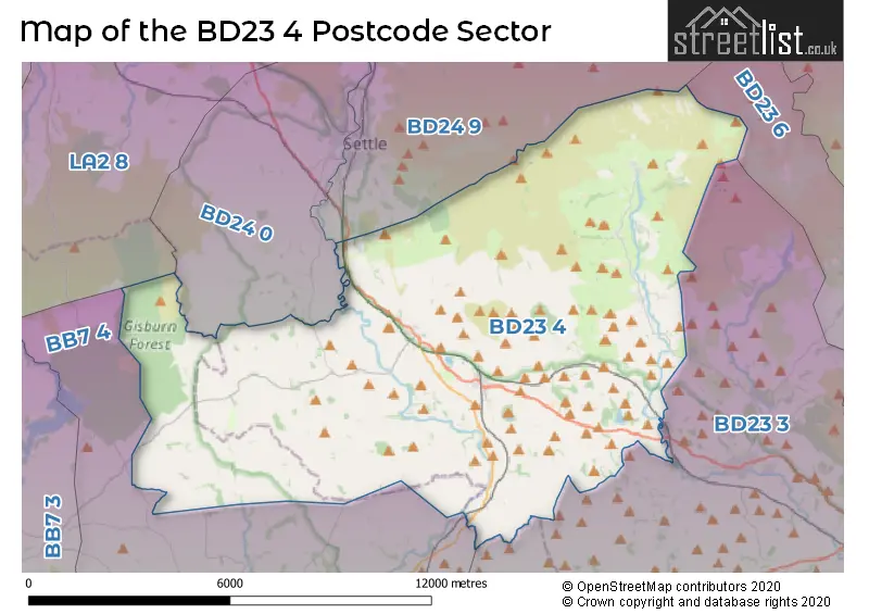 Map of the BD23 4 and surrounding postcode sector