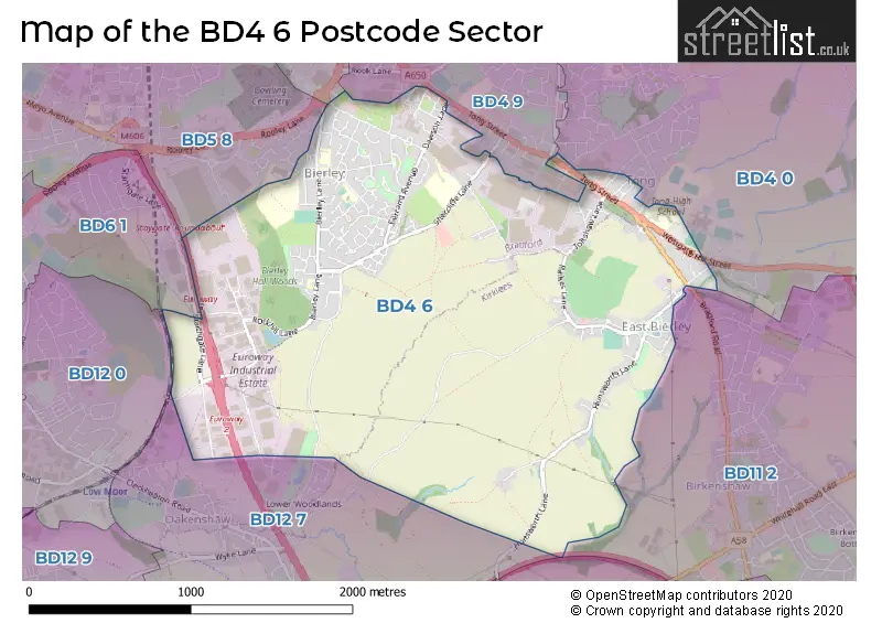 Map of the BD4 6 and surrounding postcode sector