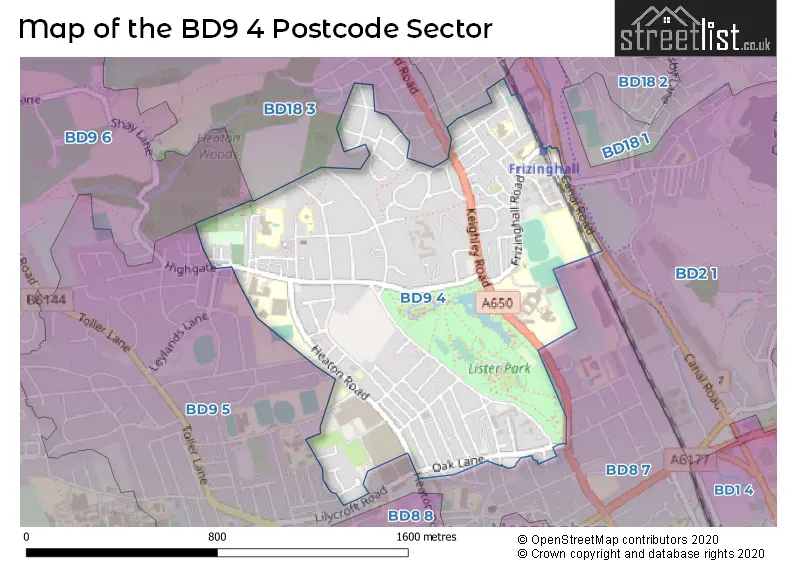 Map of the BD9 4 and surrounding postcode sector