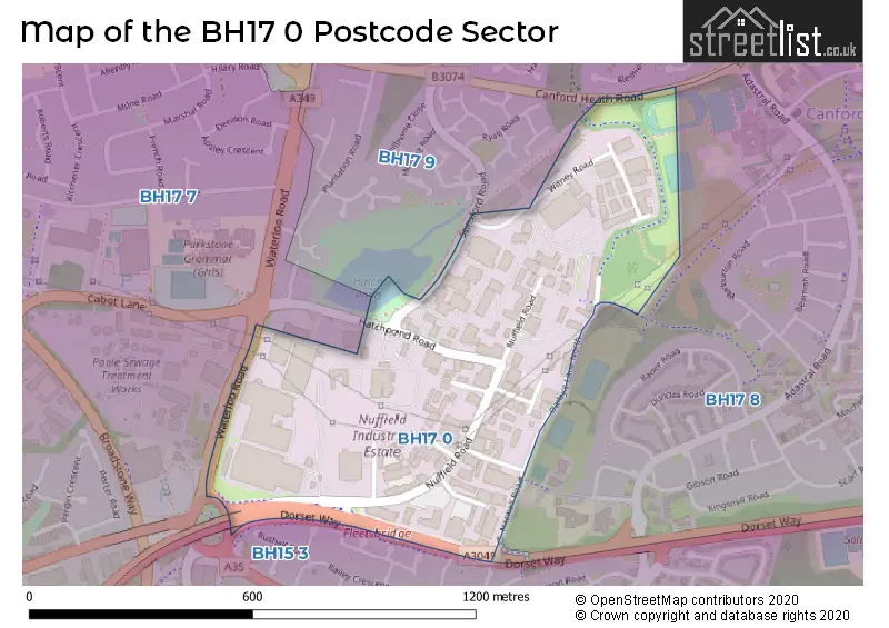 Map of the BH17 0 and surrounding postcode sector