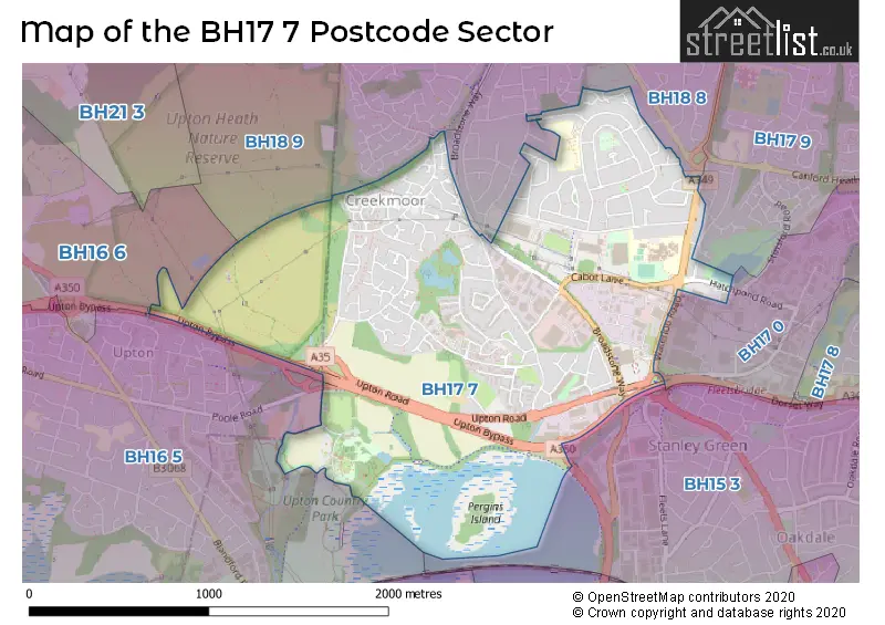 Map of the BH17 7 and surrounding postcode sector