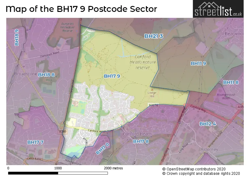 Map of the BH17 9 and surrounding postcode sector