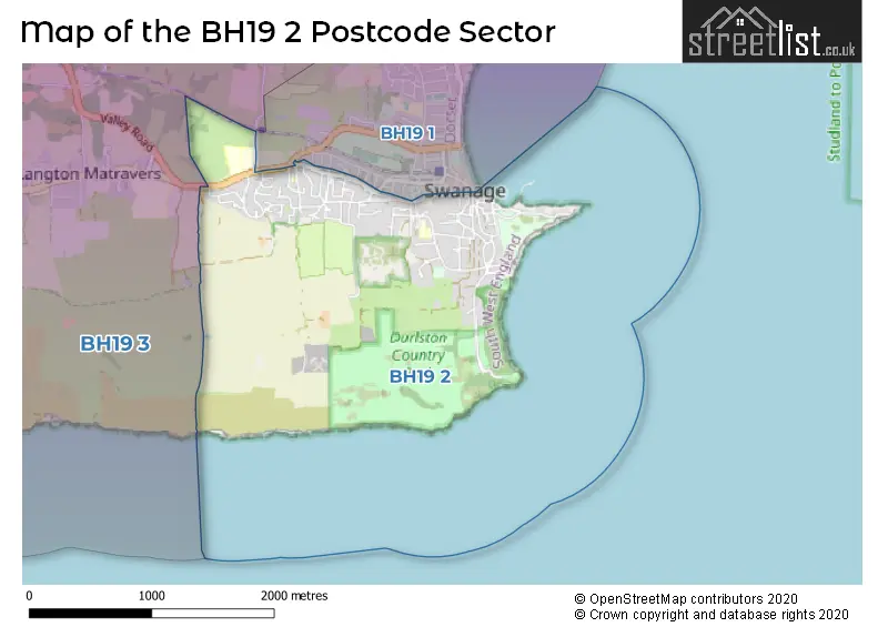 Map of the BH19 2 and surrounding postcode sector