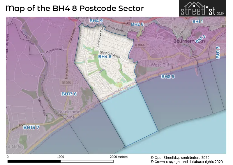 Map of the BH4 8 and surrounding postcode sector