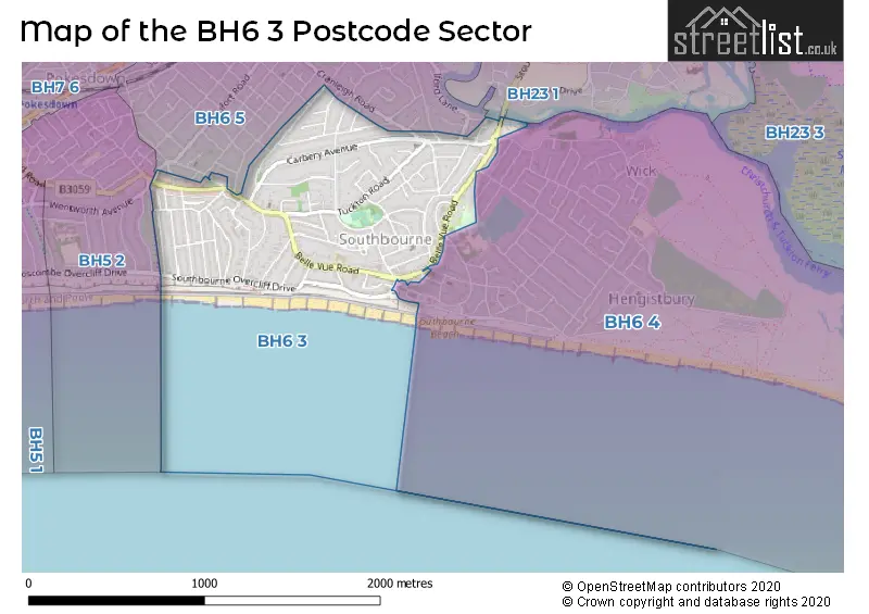 Map of the BH6 3 and surrounding postcode sector