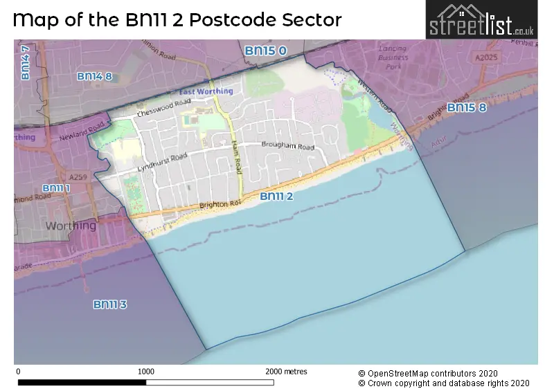 Map of the BN11 2 and surrounding postcode sector