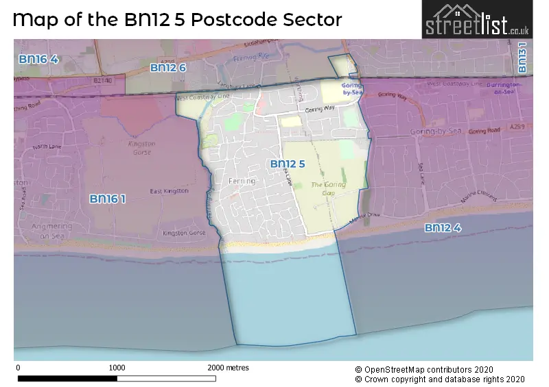 Map of the BN12 5 and surrounding postcode sector