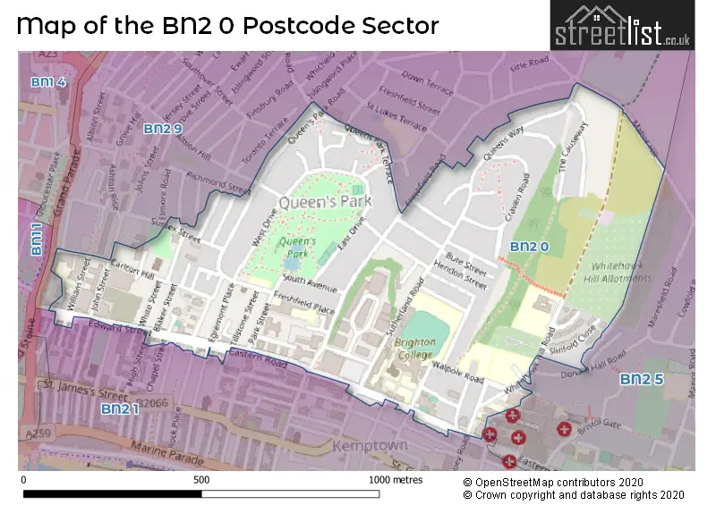 Map of the BN2 0 and surrounding postcode sector