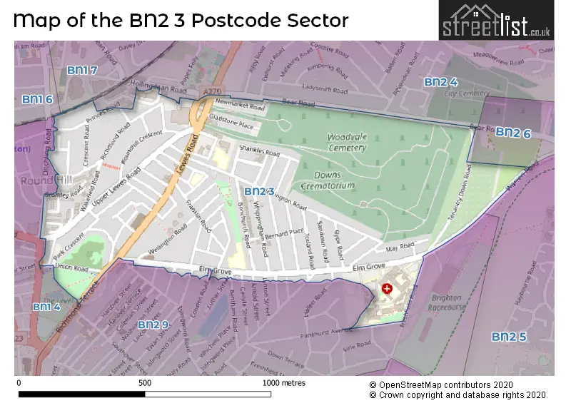 Map of the BN2 3 and surrounding postcode sector