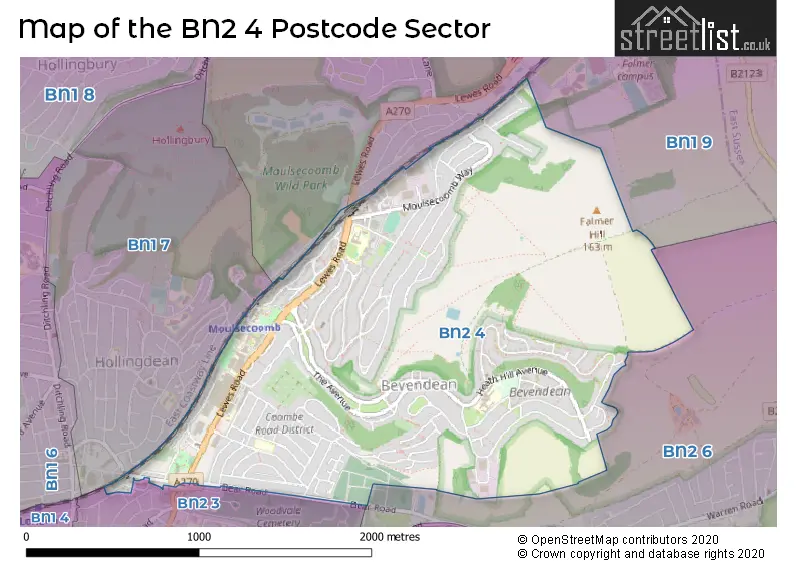 Map of the BN2 4 and surrounding postcode sector