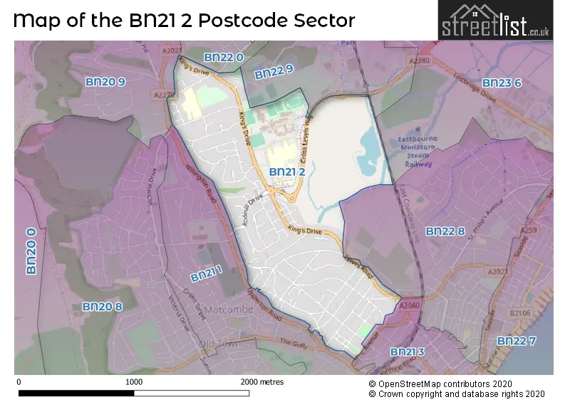 Map of the BN21 2 and surrounding postcode sector