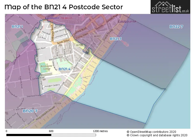 Map of the BN21 4 and surrounding postcode sector