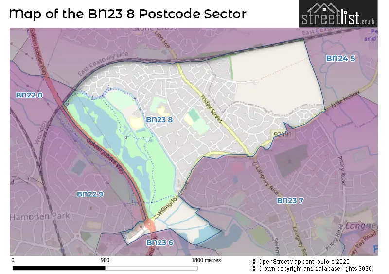 Map of the BN23 8 and surrounding postcode sector