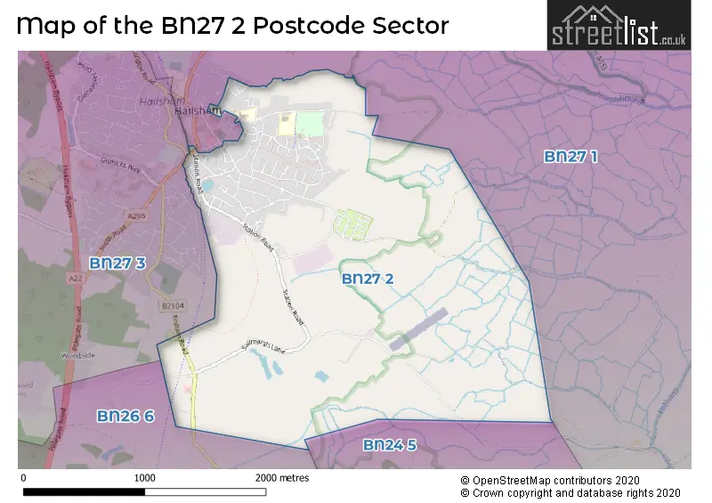 Map of the BN27 2 and surrounding postcode sector