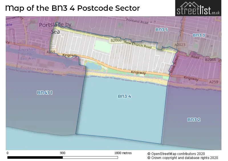 Map of the BN3 4 and surrounding postcode sector