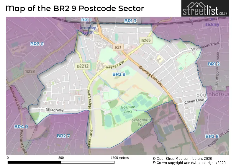 Map of the BR2 9 and surrounding postcode sector